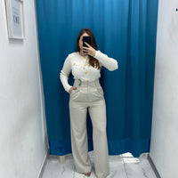 Pantalone vita alta full length panna