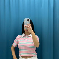 Polo crop a righe 6607