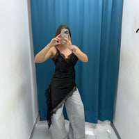 Canotta satinata con dettagli in pizzo-315