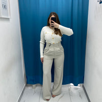 Pantalone vita alta full length panna