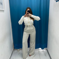Pantalone vita alta full length panna