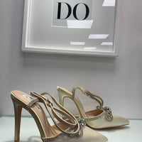 Décolleté con fiocco in strass panna