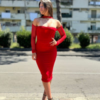 Vestito longuette con maniche trasparenti 1283