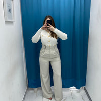 Pantalone vita alta full length panna