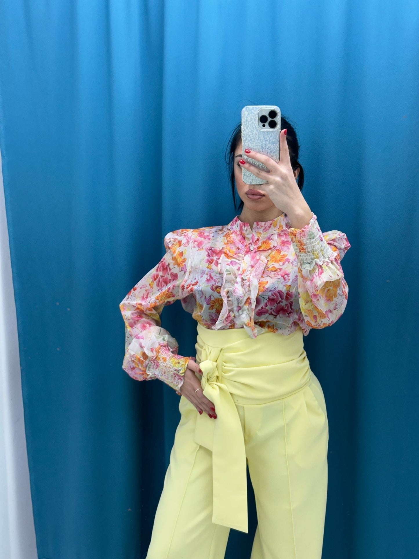 Pantalone con cintura giallo 16067