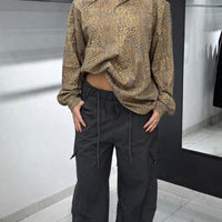 Pantalone Cargo Wide Leg Nero-8064