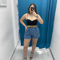 Shorts in lino a righe