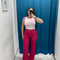 Pantalone a zampa fucsia