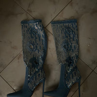 Stivali denim strass