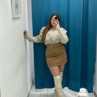Gonna con cintura beige