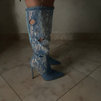 Stivali denim strass