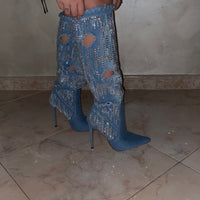 Stivali denim strass