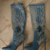 Stivali denim strass