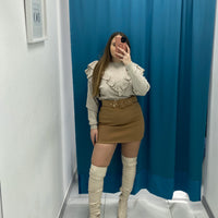 Gonna con cintura beige