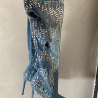 Stivali denim strass