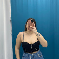 Top corto strass nero