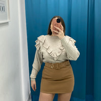 Gonna con cintura beige