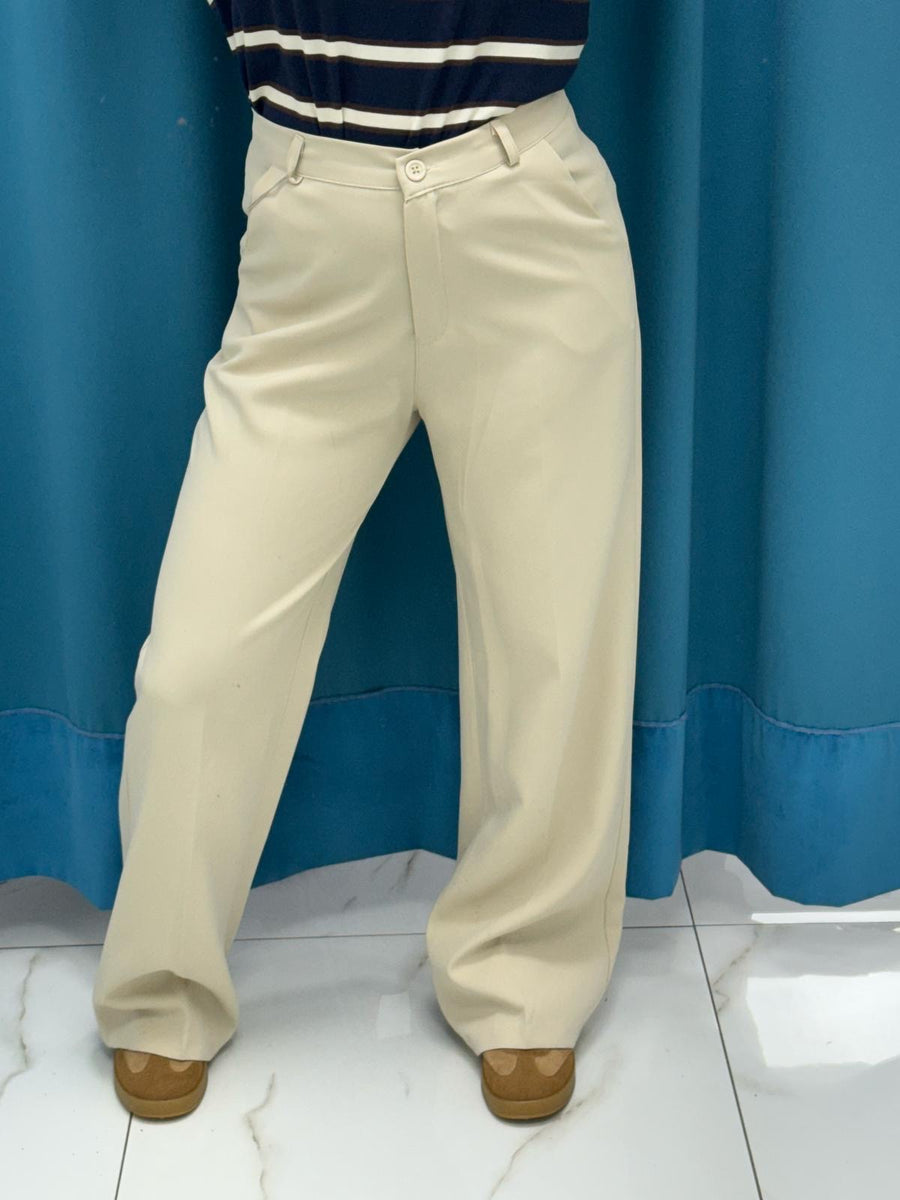 Pantalone wide leg beige 11938