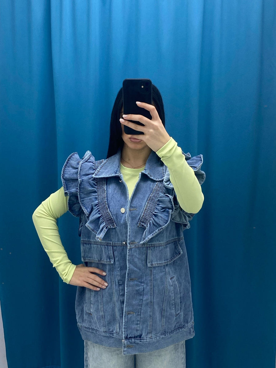Gilet in denim con rouches 8383