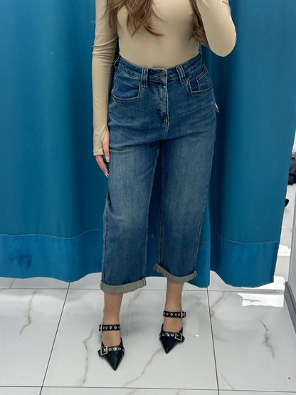 Jeans cropped con risvolto 8017