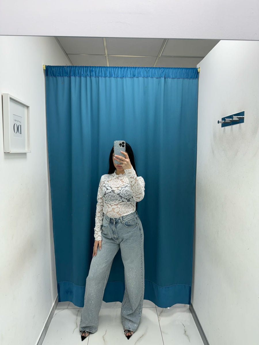 Jeans a palazzo con strass 1097