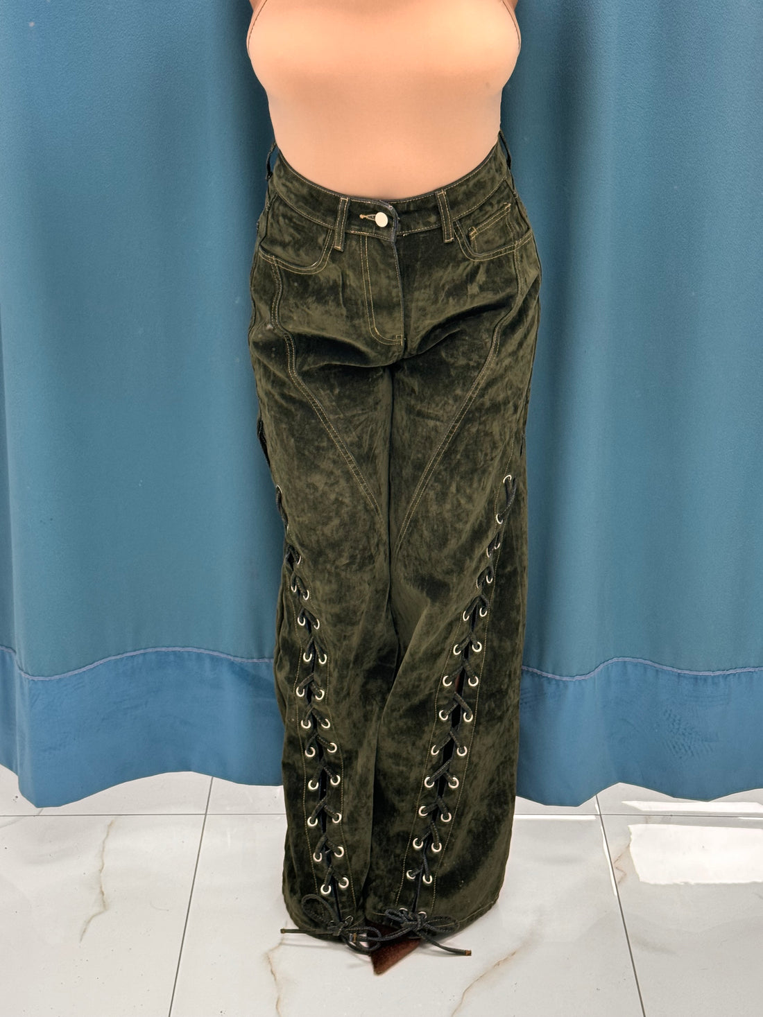 VERDÉLIA-Jeans in Velluto con Lacci-6633