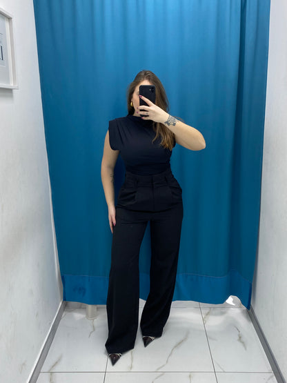 Pantalone vita alta full length nero