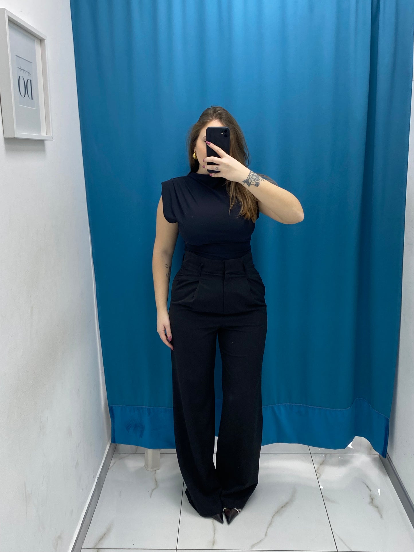 Pantalone vita alta full length nero