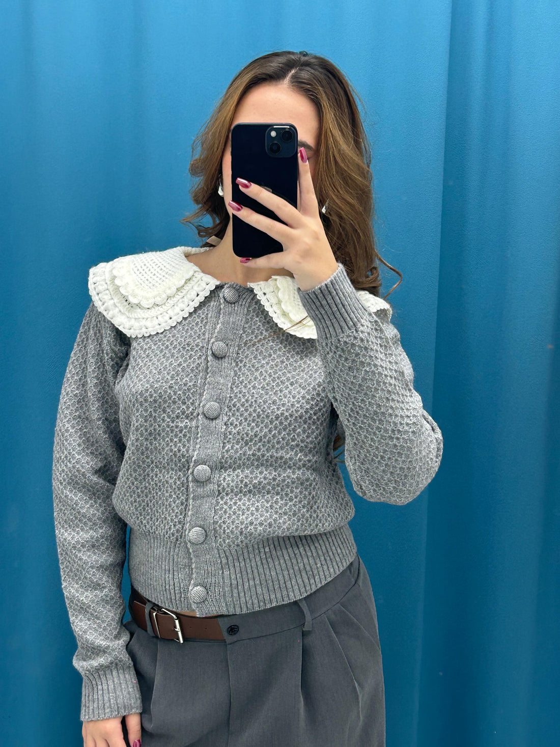 Cardigan con colletto ricamato 7699