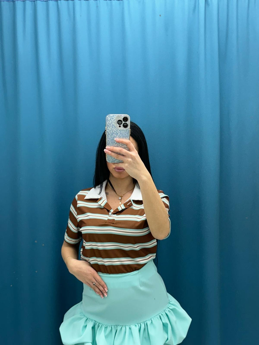 Polo crop a righe 6607