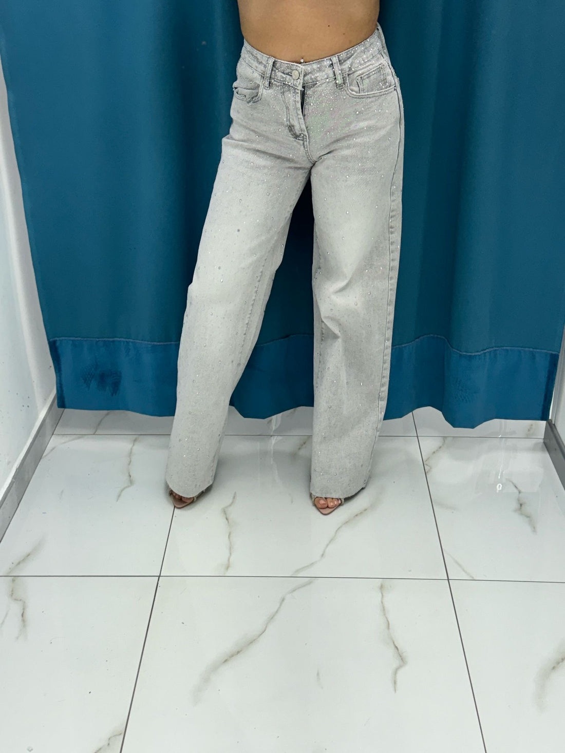 Jeans wide leg brillantini grigio 21106