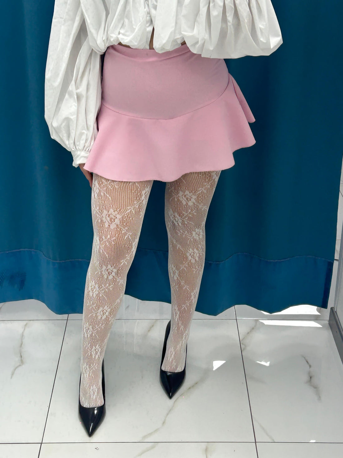 Collant in pizzo bianche