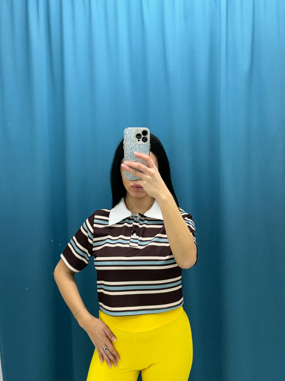 Polo crop a righe 6607