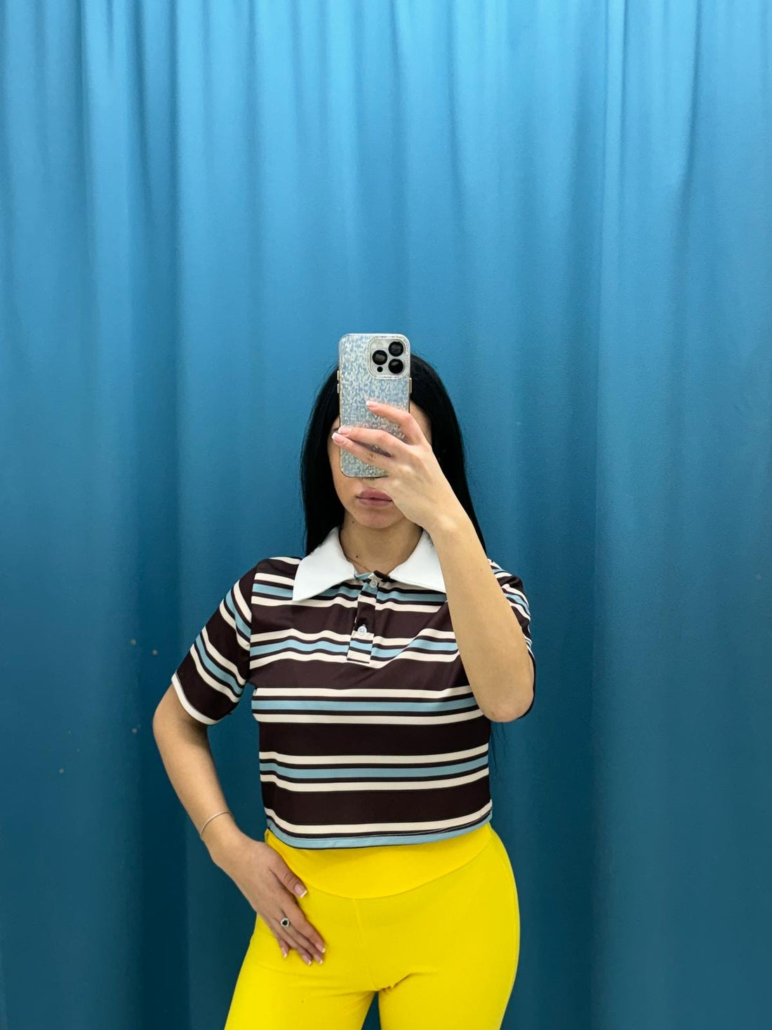 Polo crop a righe 6607