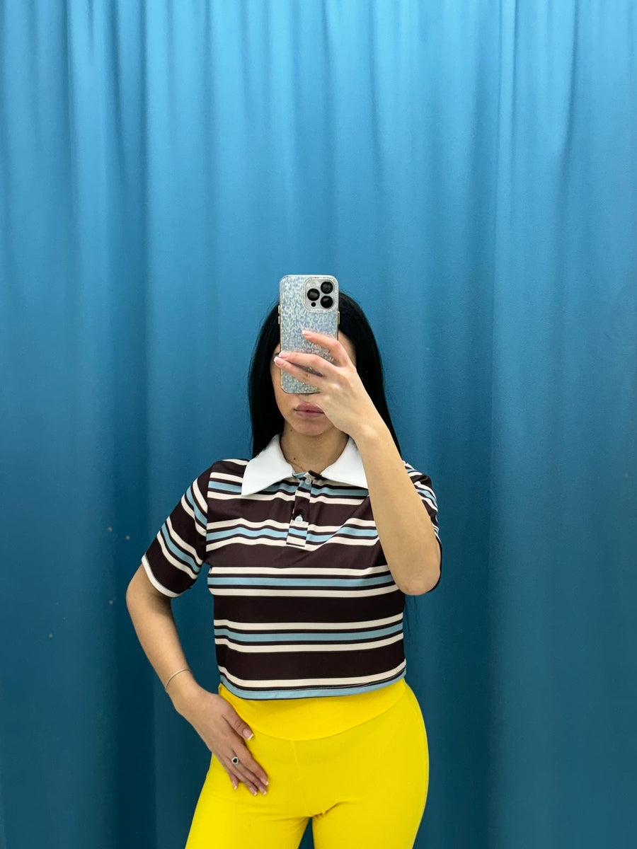 Polo crop a righe 6607