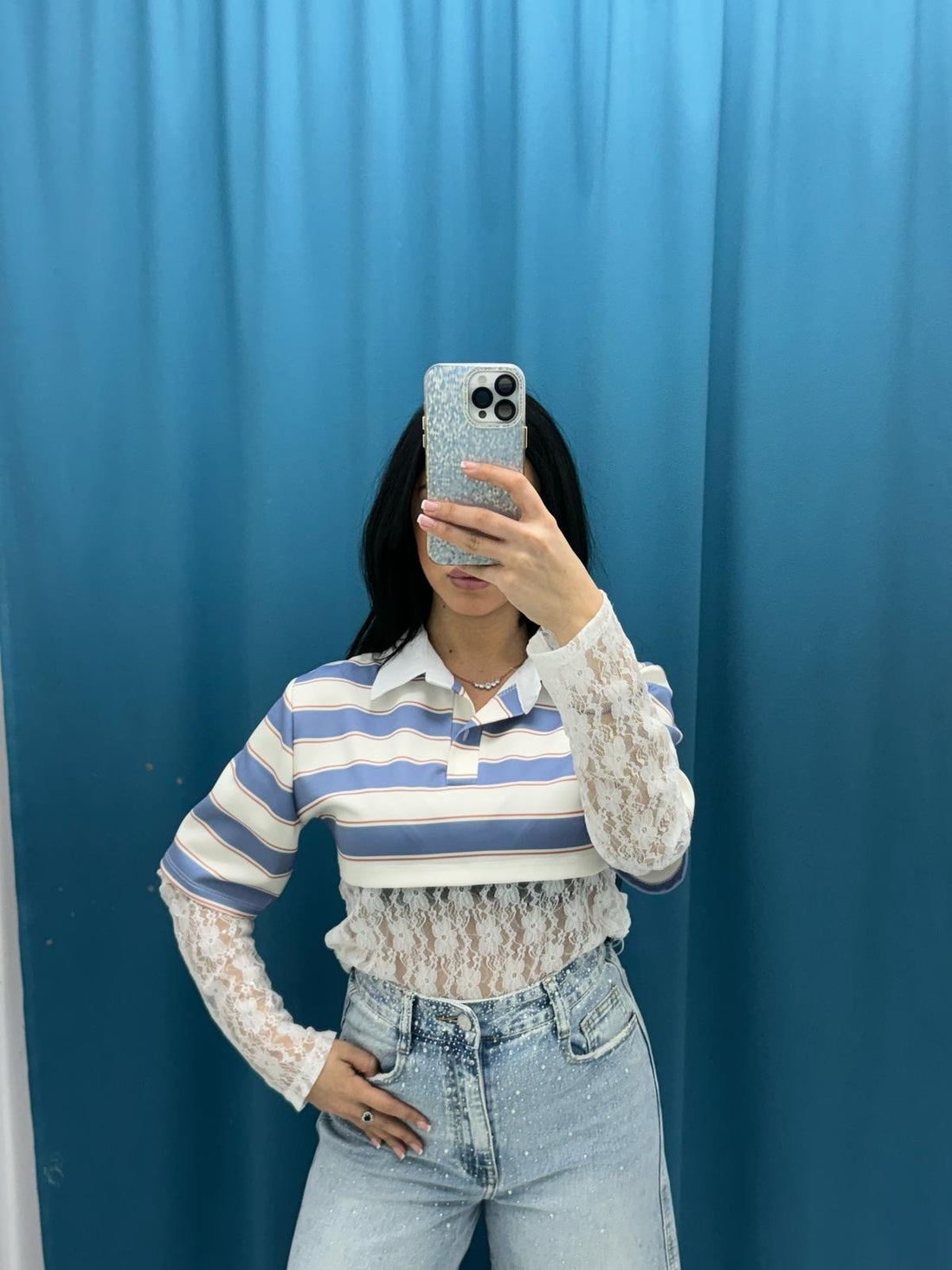 Polo a righe con pizzo 6373