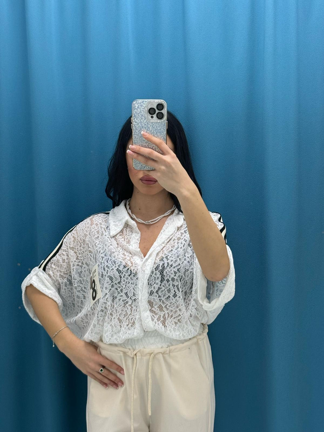 Camicia ricamata a mezze maniche 11653