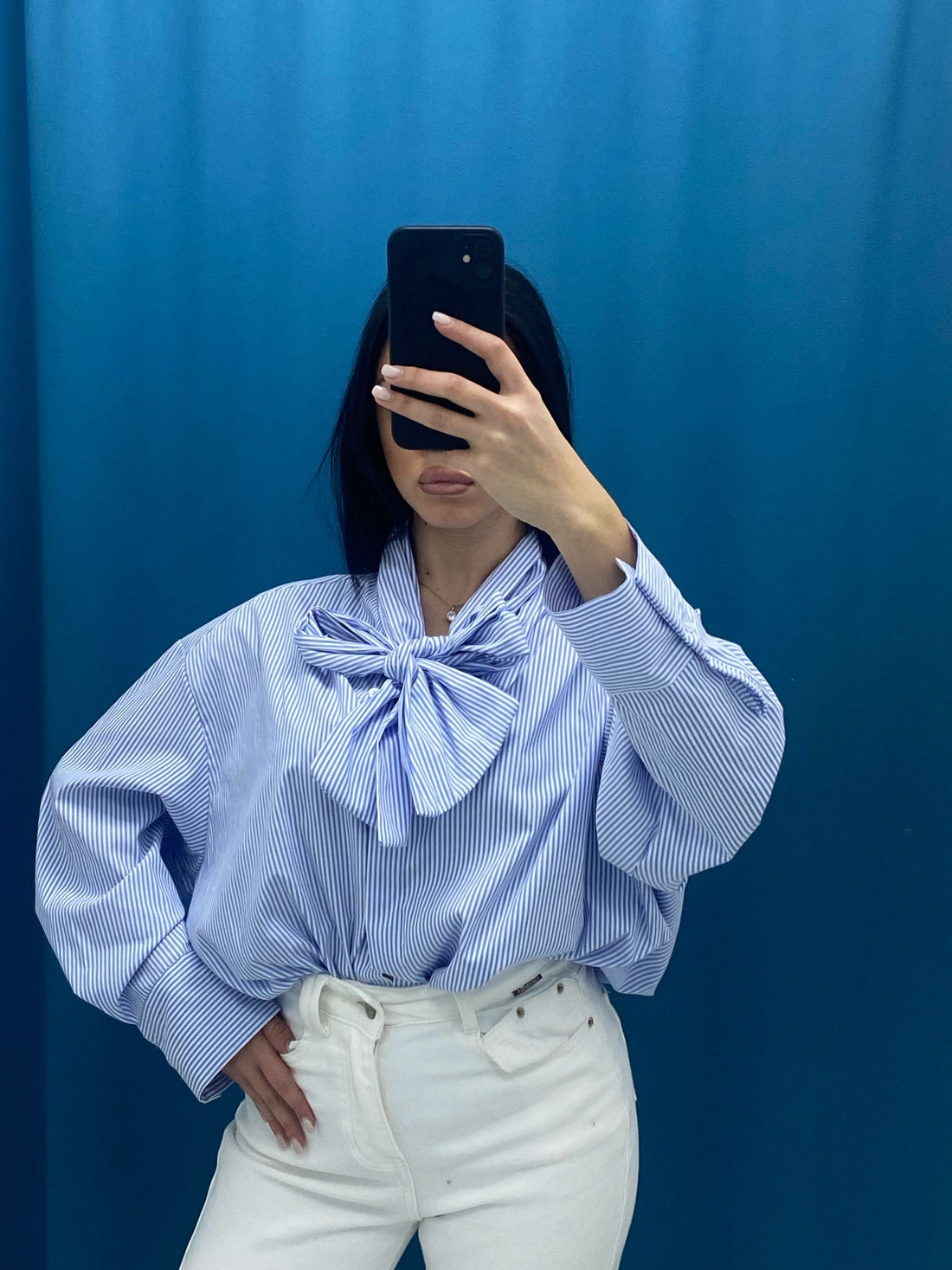 Camicia a righe con fiocco 16127