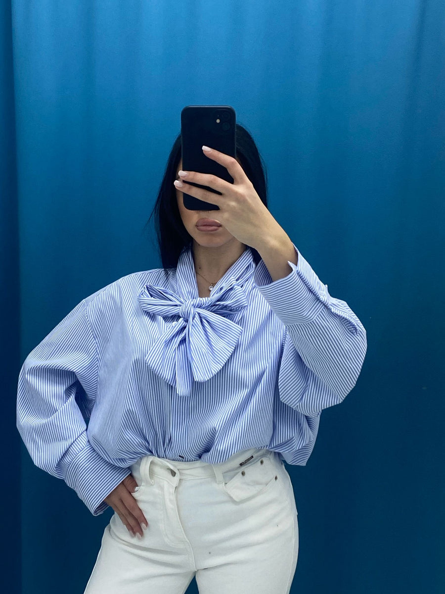 Camicia a righe con fiocco 16127
