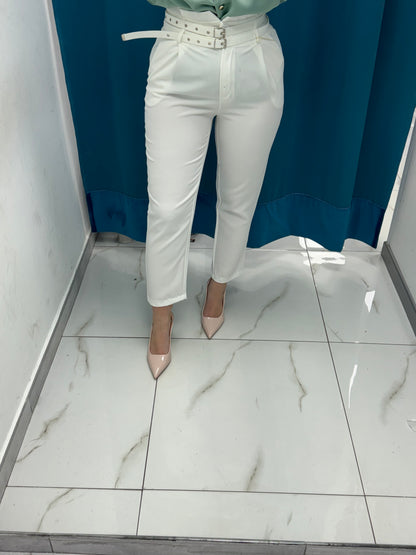 Pantalone con fibbie bianco 12818