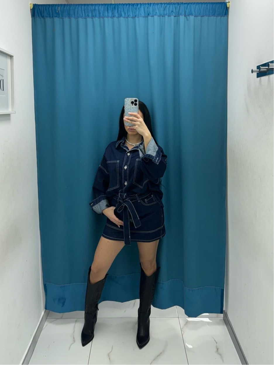 Coordinato camicia e gonna denim