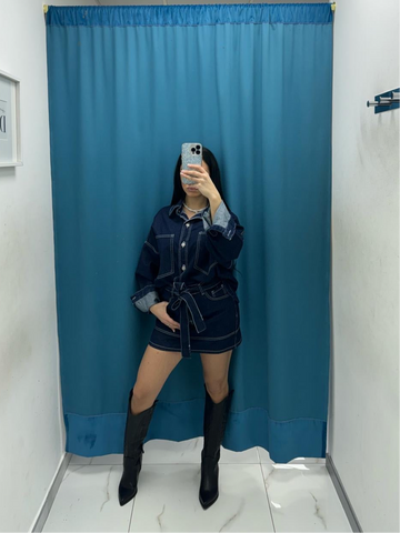 Coordinato camicia e gonna denim