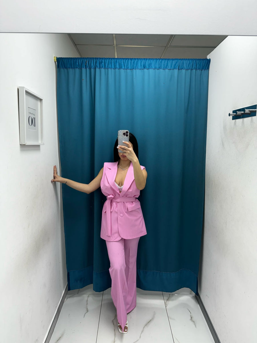 Tailleur gilet e pantalone rosa 6313