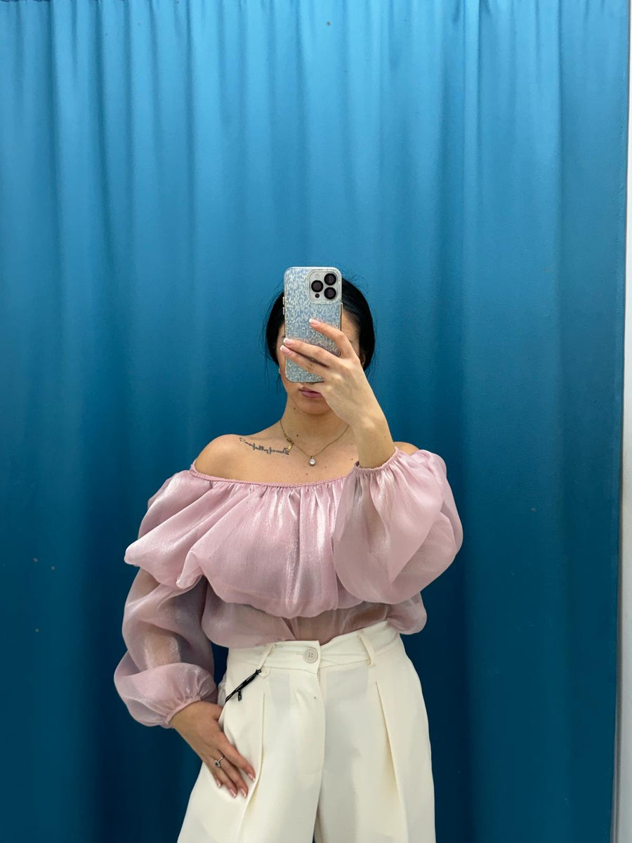 Blusa scollo a barca rosa 3773