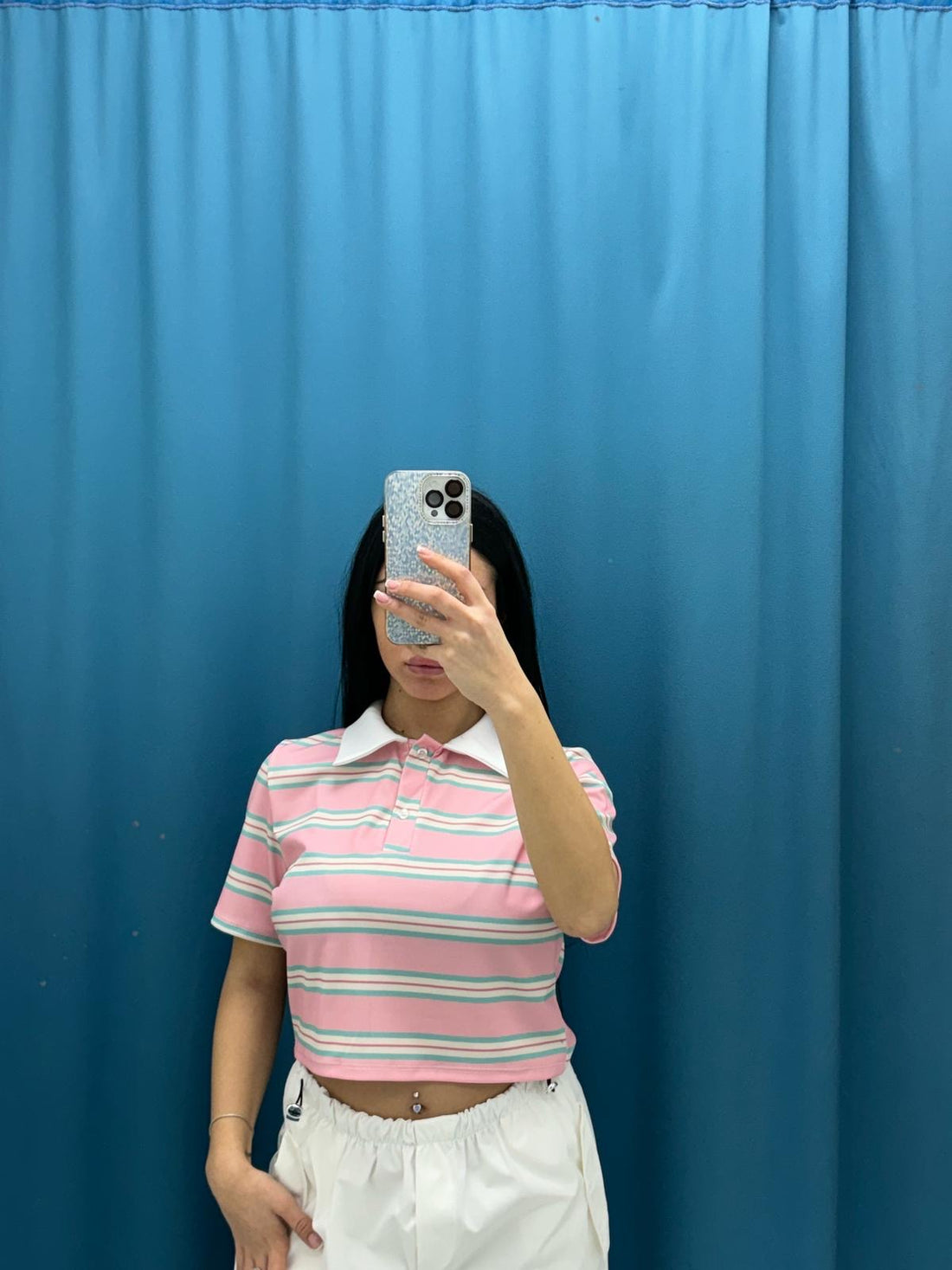 Polo crop a righe 6607