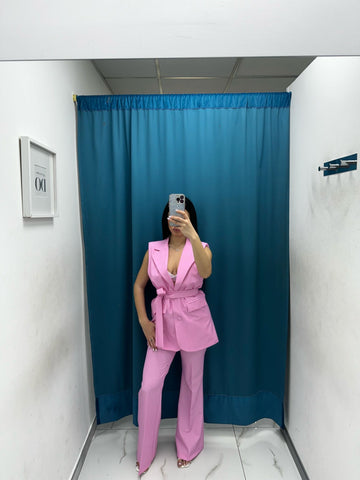Tailleur gilet e pantalone rosa 6313