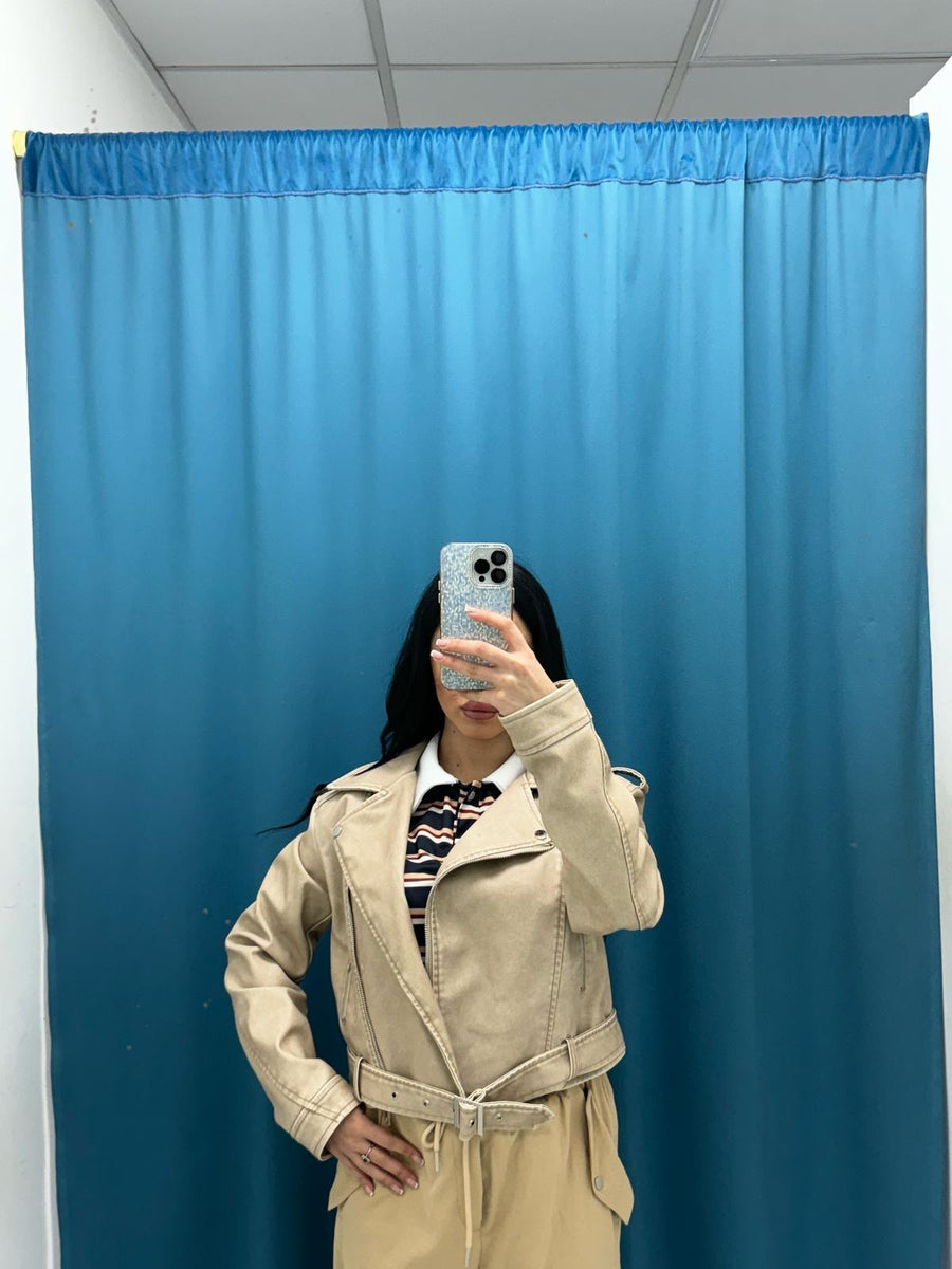 Giacca biker ecopelle beige 248503