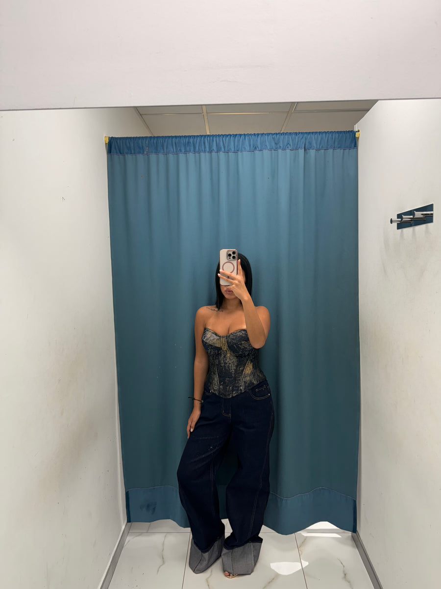 Denim Palazzo con Fondo Risvoltato-F31