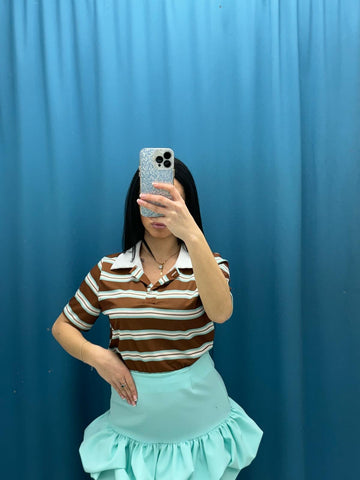 Polo crop a righe 6607