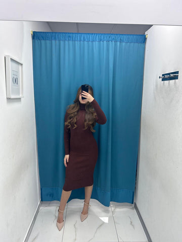 Vestito a costine con collo alto 8150